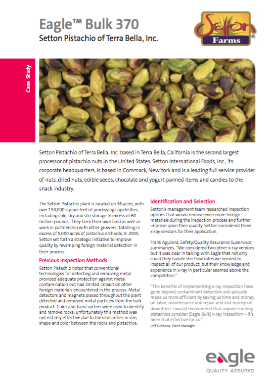 Setton Pistachio: Lquipement dinspection de produits permet doptimiser lefficacit de la chane de production